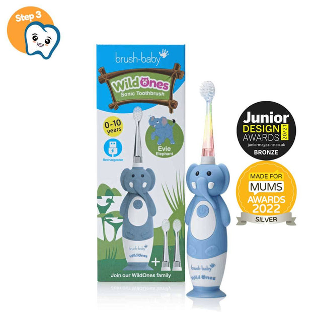 Evie the Elephant Award winning rechargeable sonic toothbrush for children from 0 - 10 years